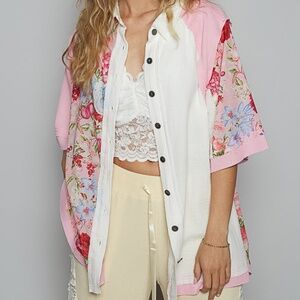 🔥032 NWOT POL Flower Pink Multi Shirt
